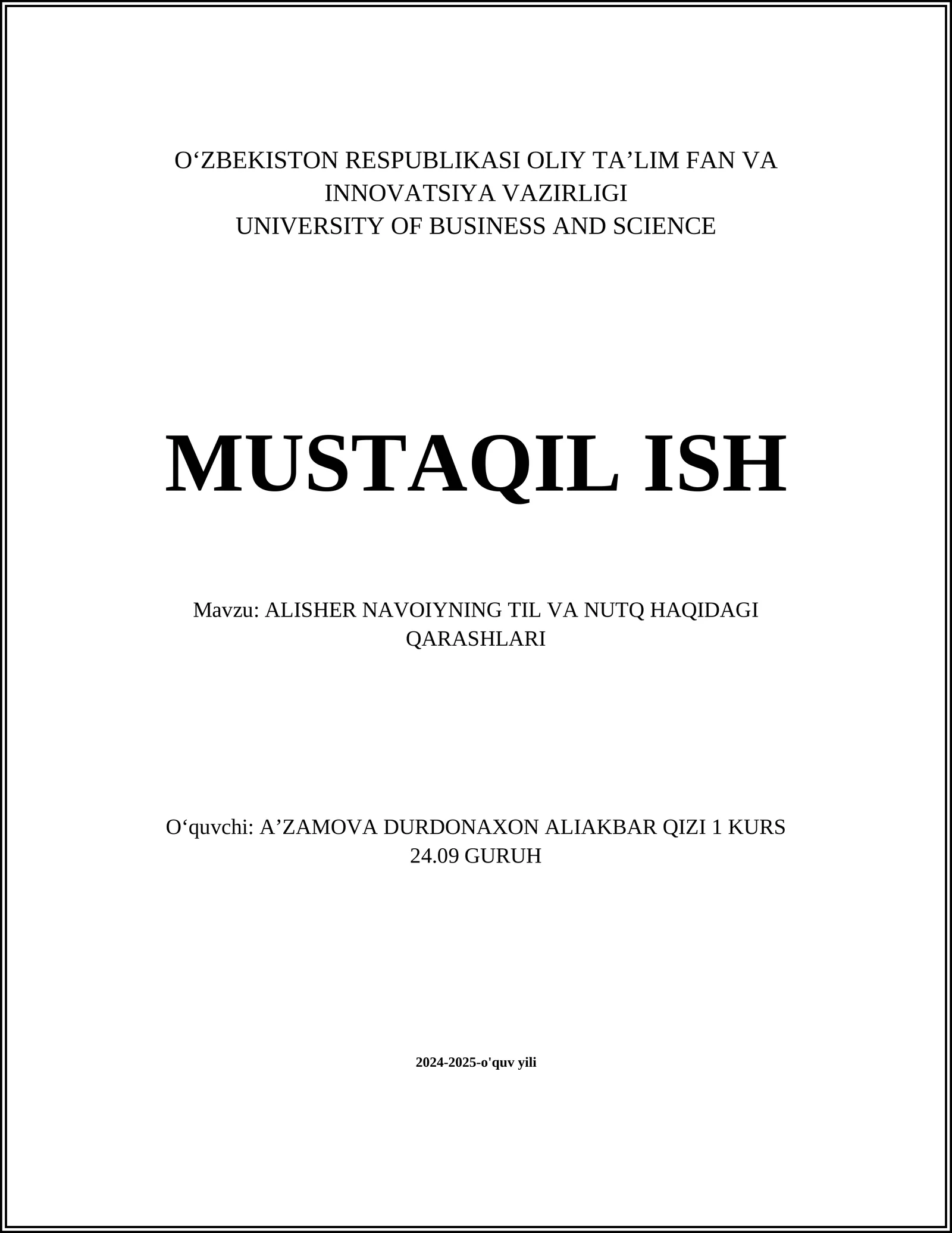 ALISHER NAVOIYNING TIL VA NUTQ HAQIDAGI QARASHLARI