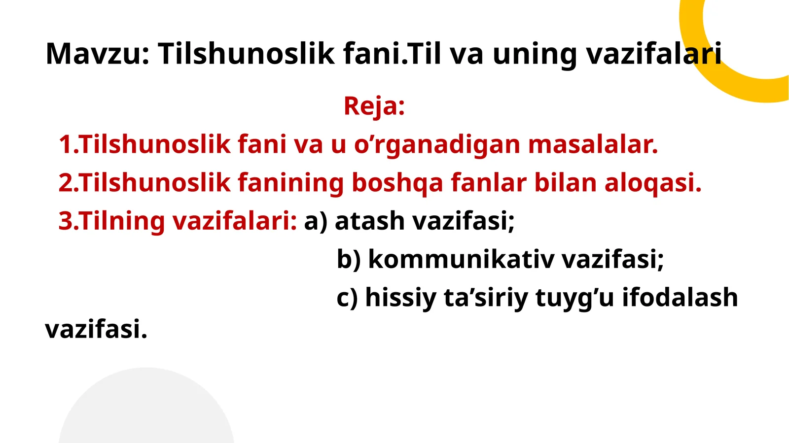 Tilshunoslik fani.Til va uning vazifalari