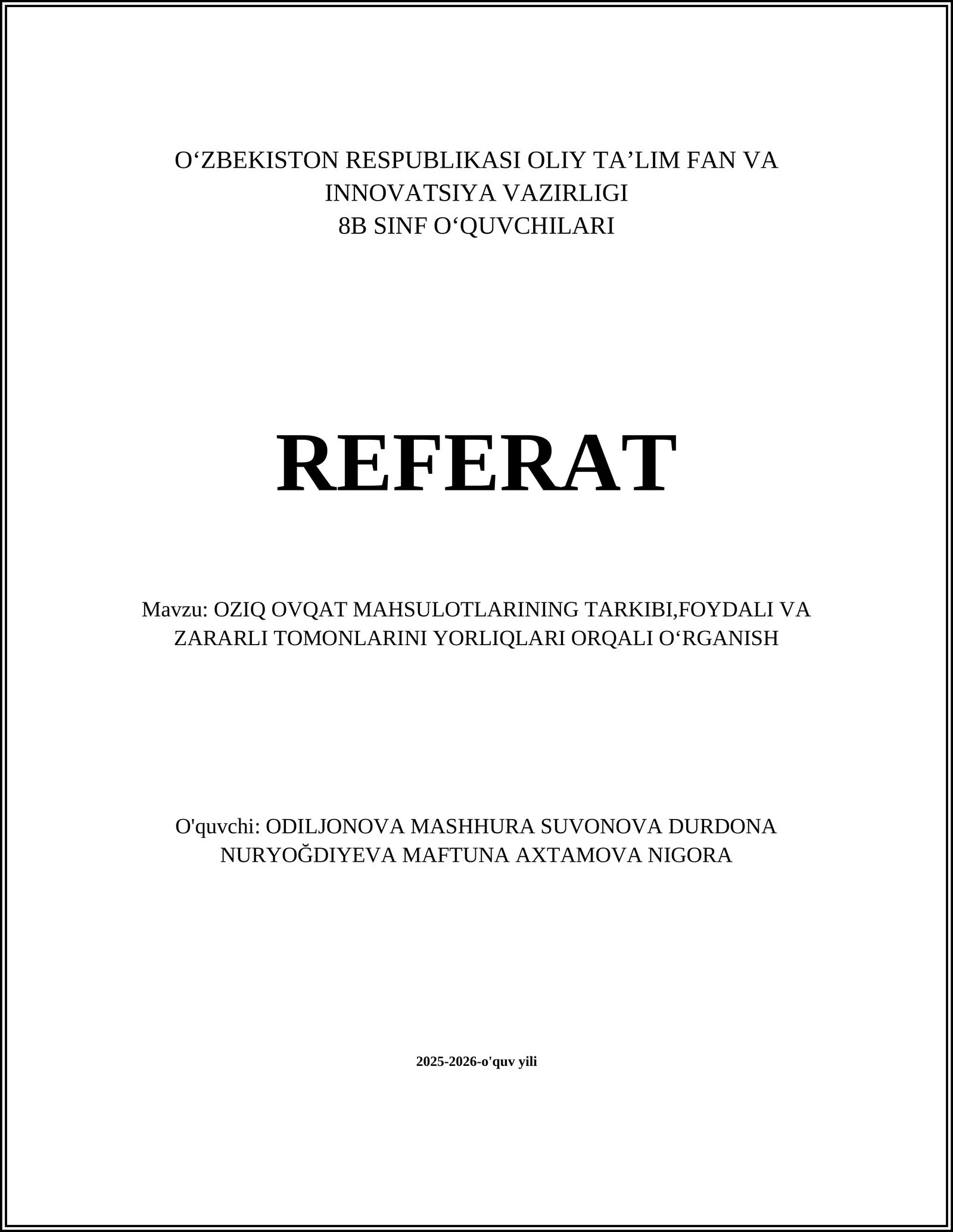 Oziq-ovqat mahsulotlarining tarkibi