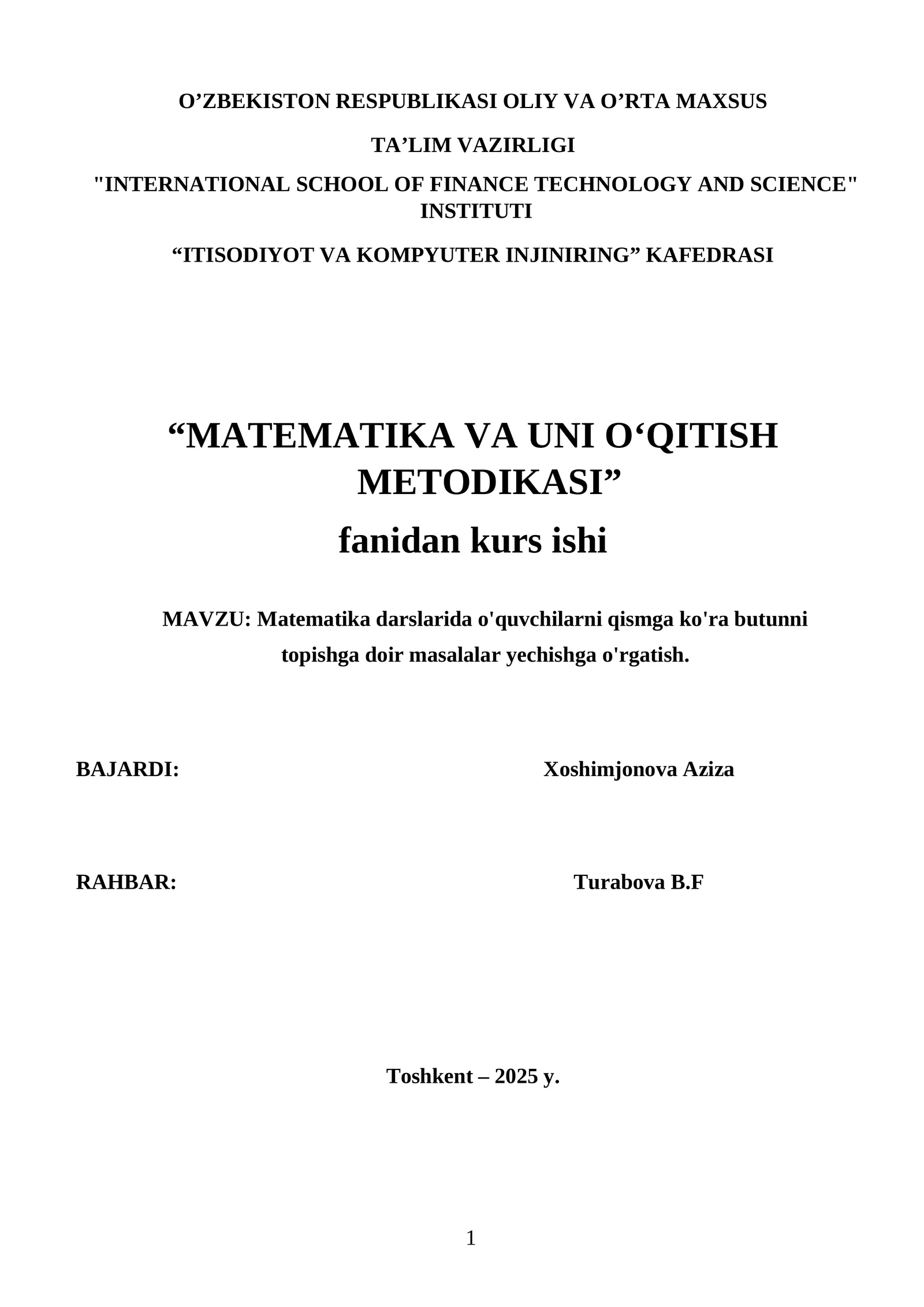 Matematika darslarida o'quvchilarni qismga ko'ra butunni topishga doir masalalar yechishga o'rgatish
