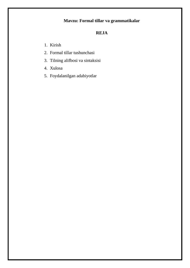 Formal tillar va grammatikalar