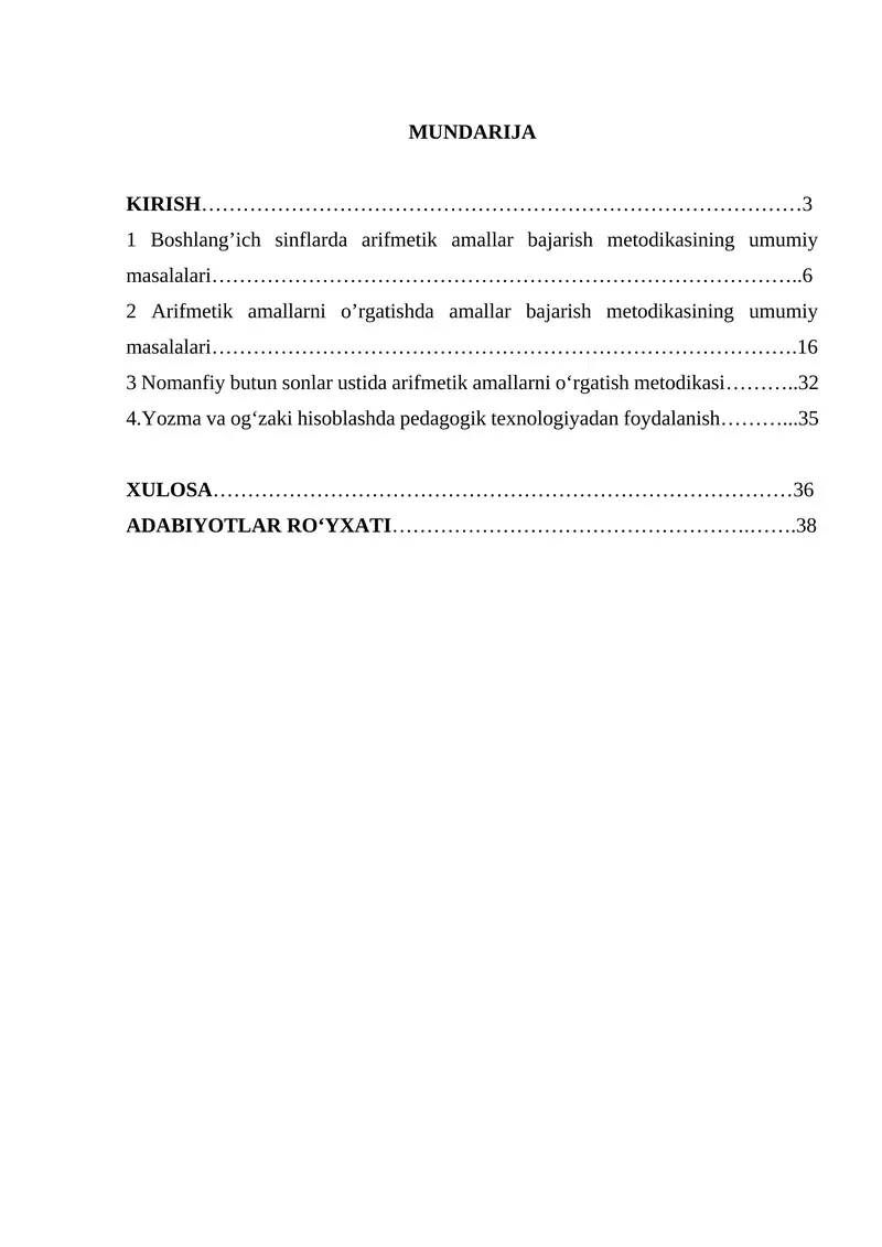 Boshlang’ich sinflarda arifmetik amallar bajarish metodikasi