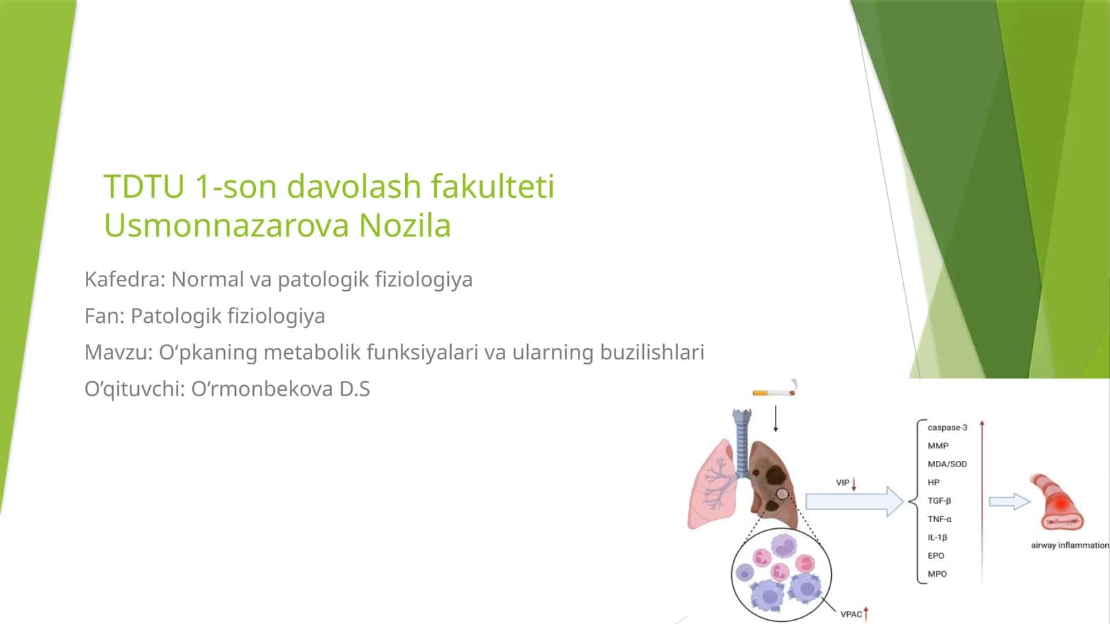 Oʻpkaning metabolik funksiyalari va ularning buzilishlari
