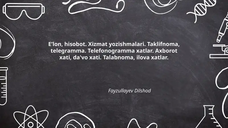 Eʼlon, hisobot. Xizmat yozishmalari