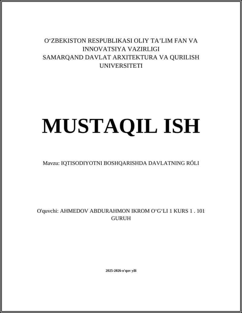 IQTISODIYOTNI BOSHQARISHDA DAVLATNING RΓLI