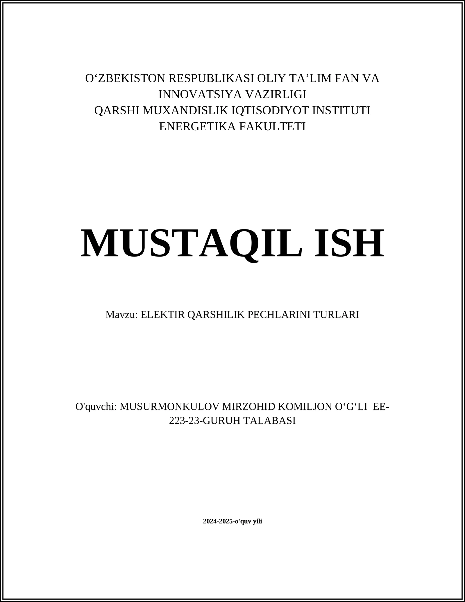 ELEKTIR QARSHILIK PECHLARINI TURLARI