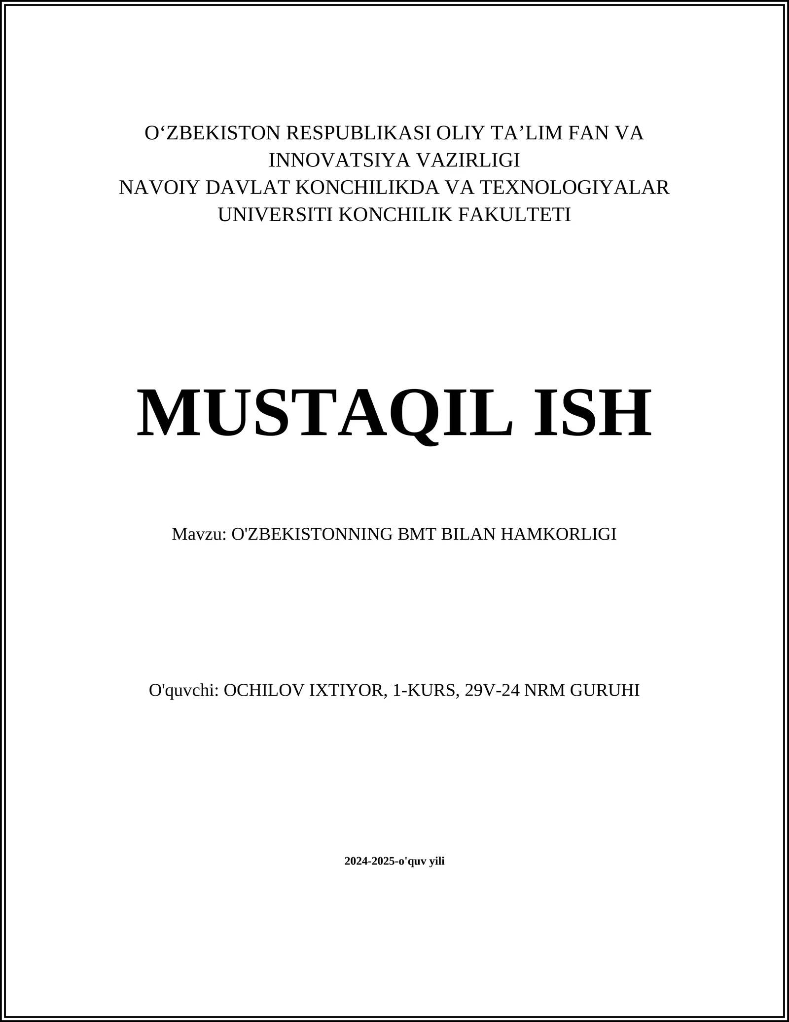 O'ZBEKISTONNING BMT BILAN HAMKORLIGI