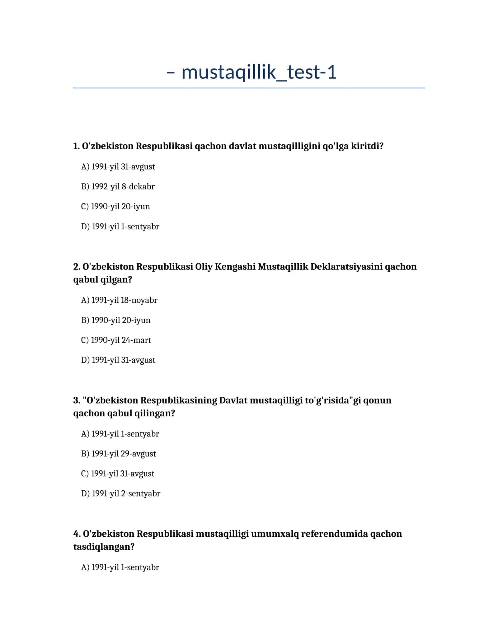 Mustaqillik Test-1