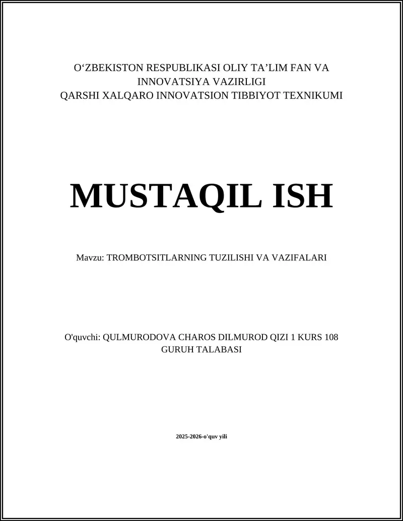 TROMBOTSITLARNING TUZILISHI VA VAZIFALARI