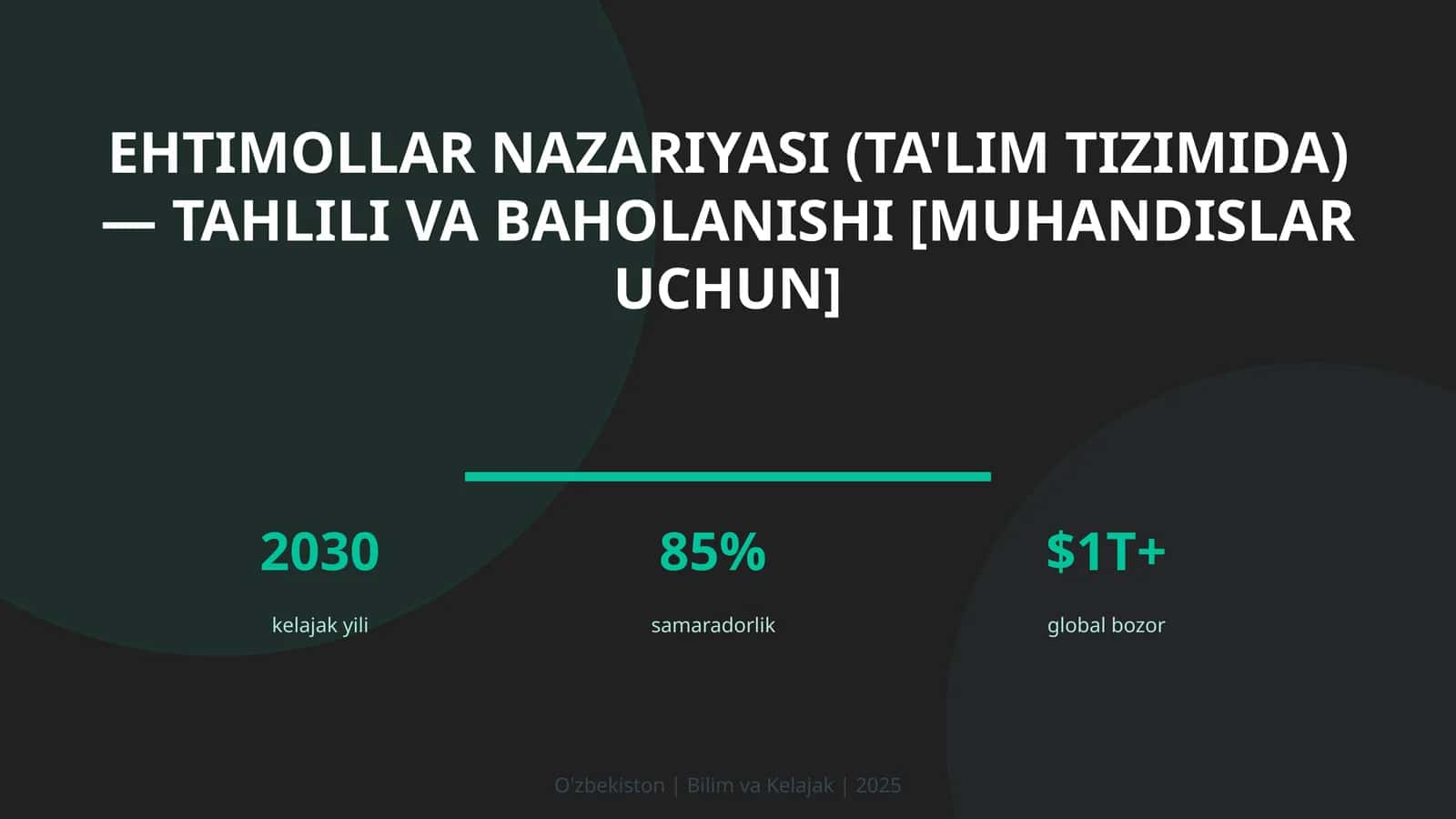 Ehtimollar nazariyasi (ta'lim tizimida) — tahlili va baholanishi [muhandislar uchun]