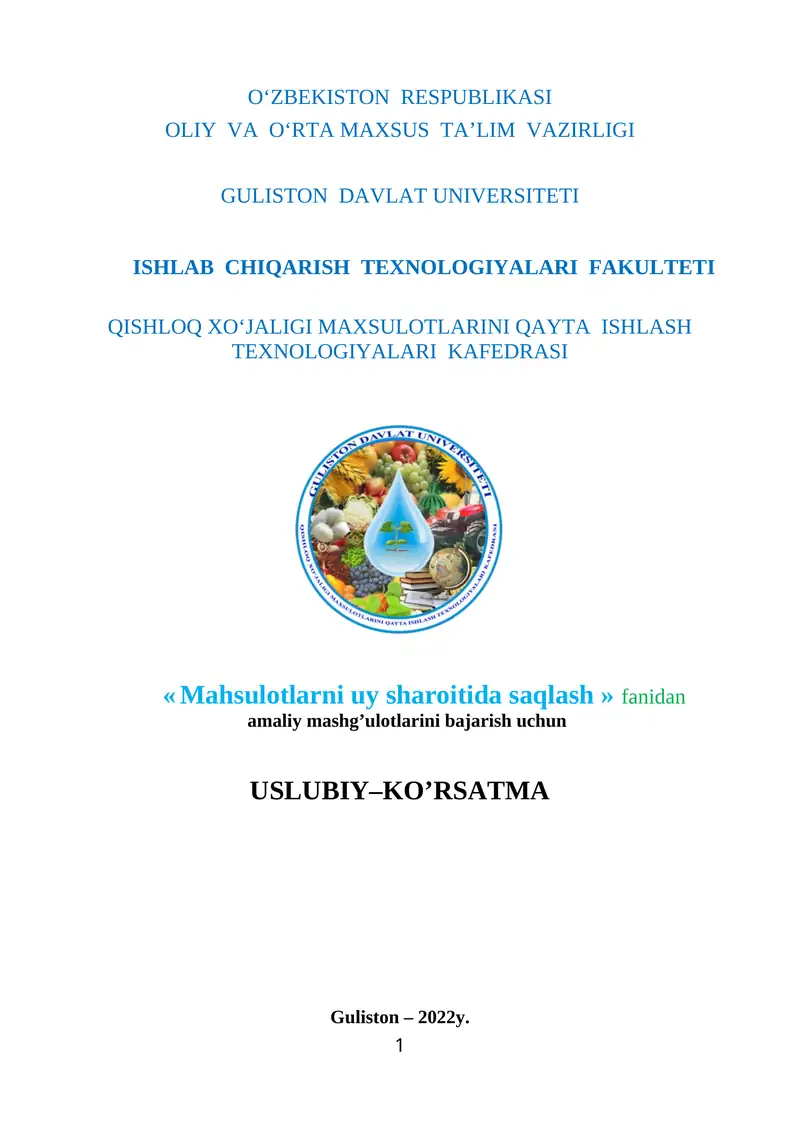 Mahsulotlarni uy sharoitida saqlash