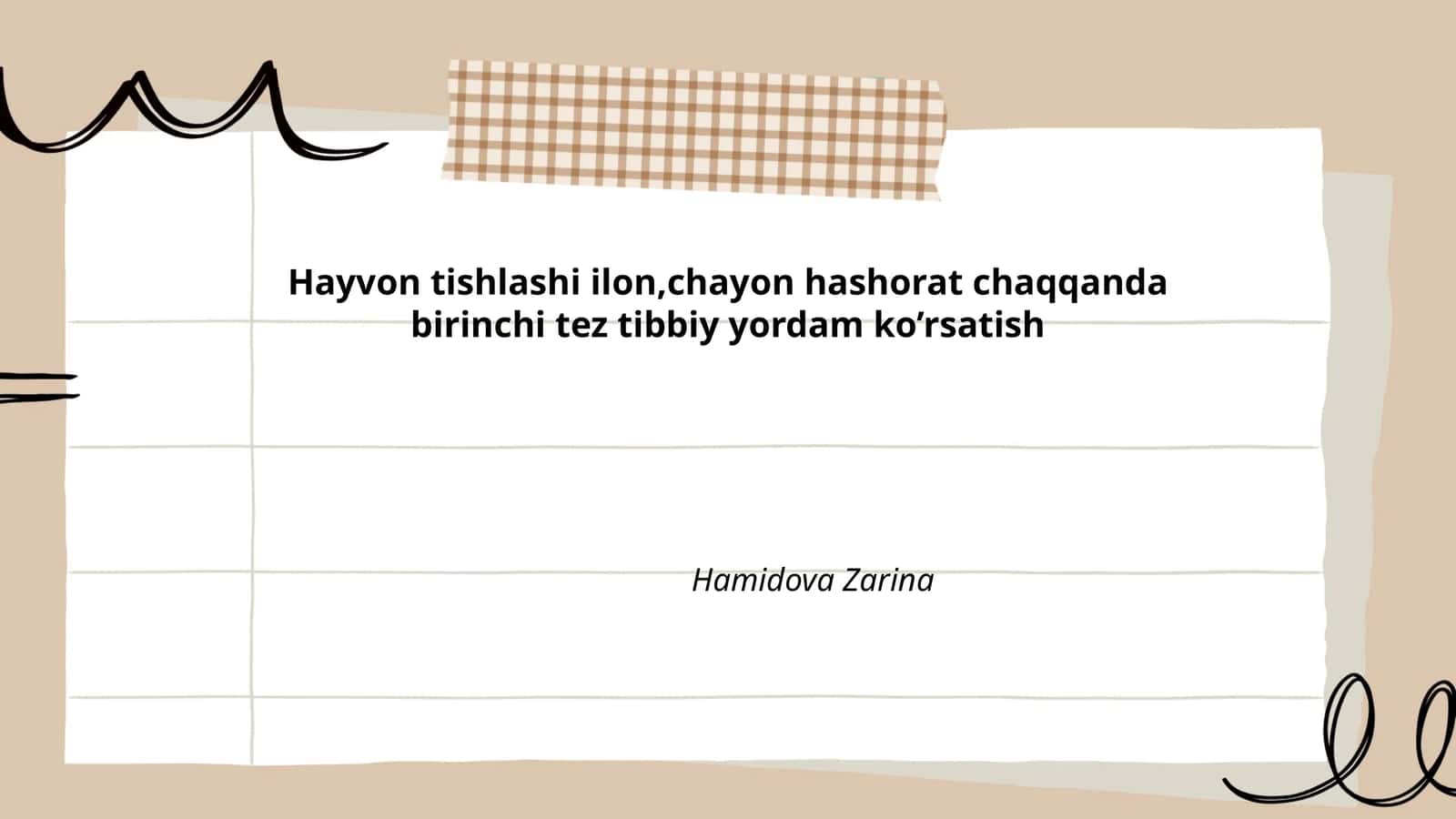 Hayvon tishlashi ilon,chayon hashorat chaqqanda birinchi tez tibbiy yordam ko’rsatish