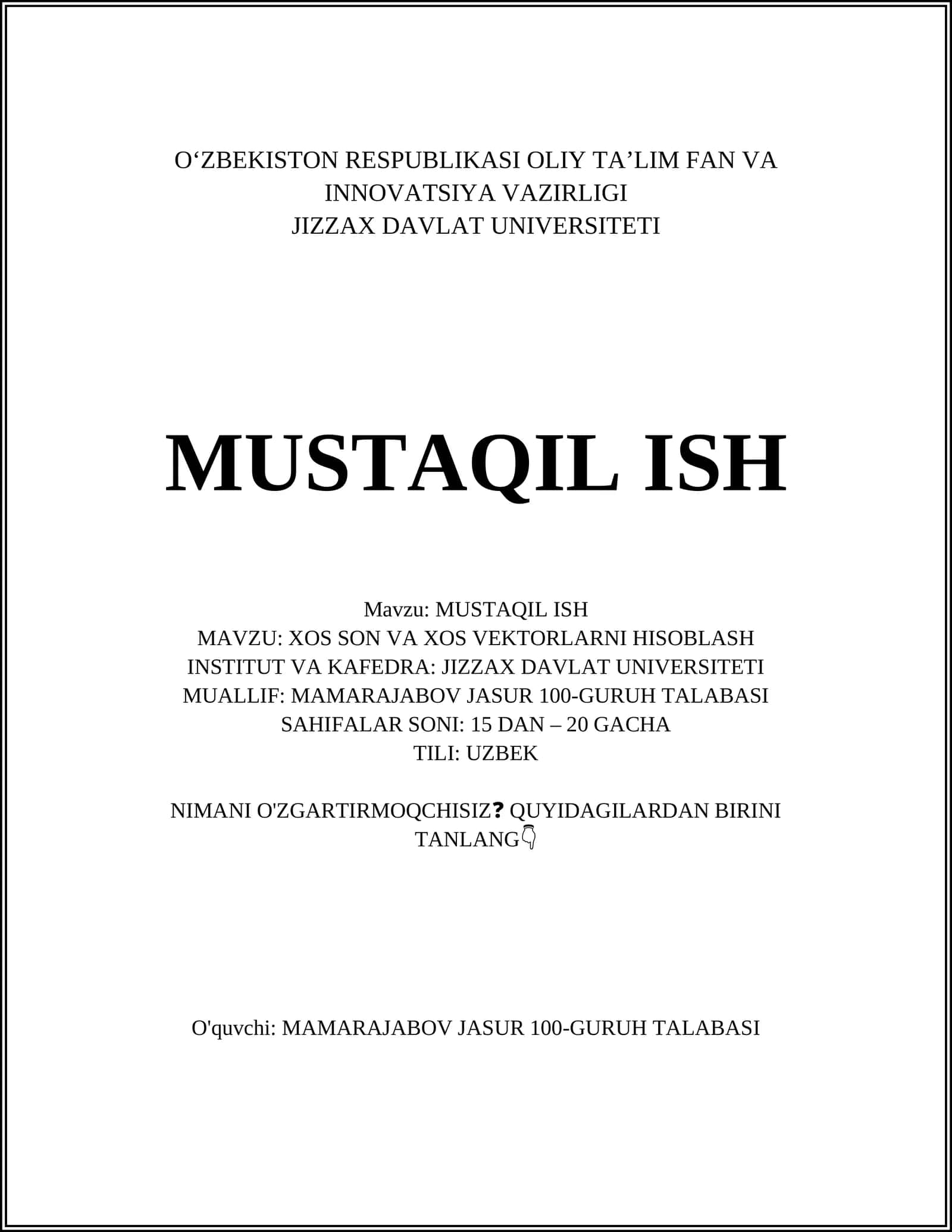 XOS SON VA XOS VEKTORLARNI HISOBLASH