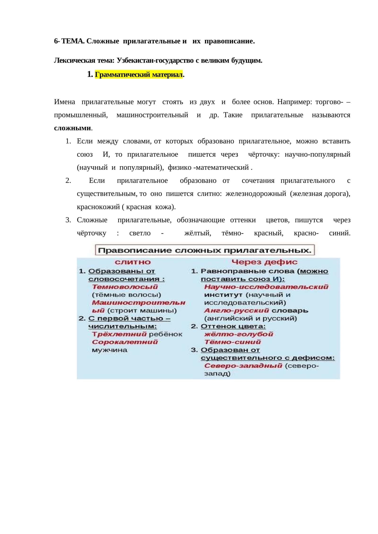 ТЕМА. Сложные прилагательные и их правописание