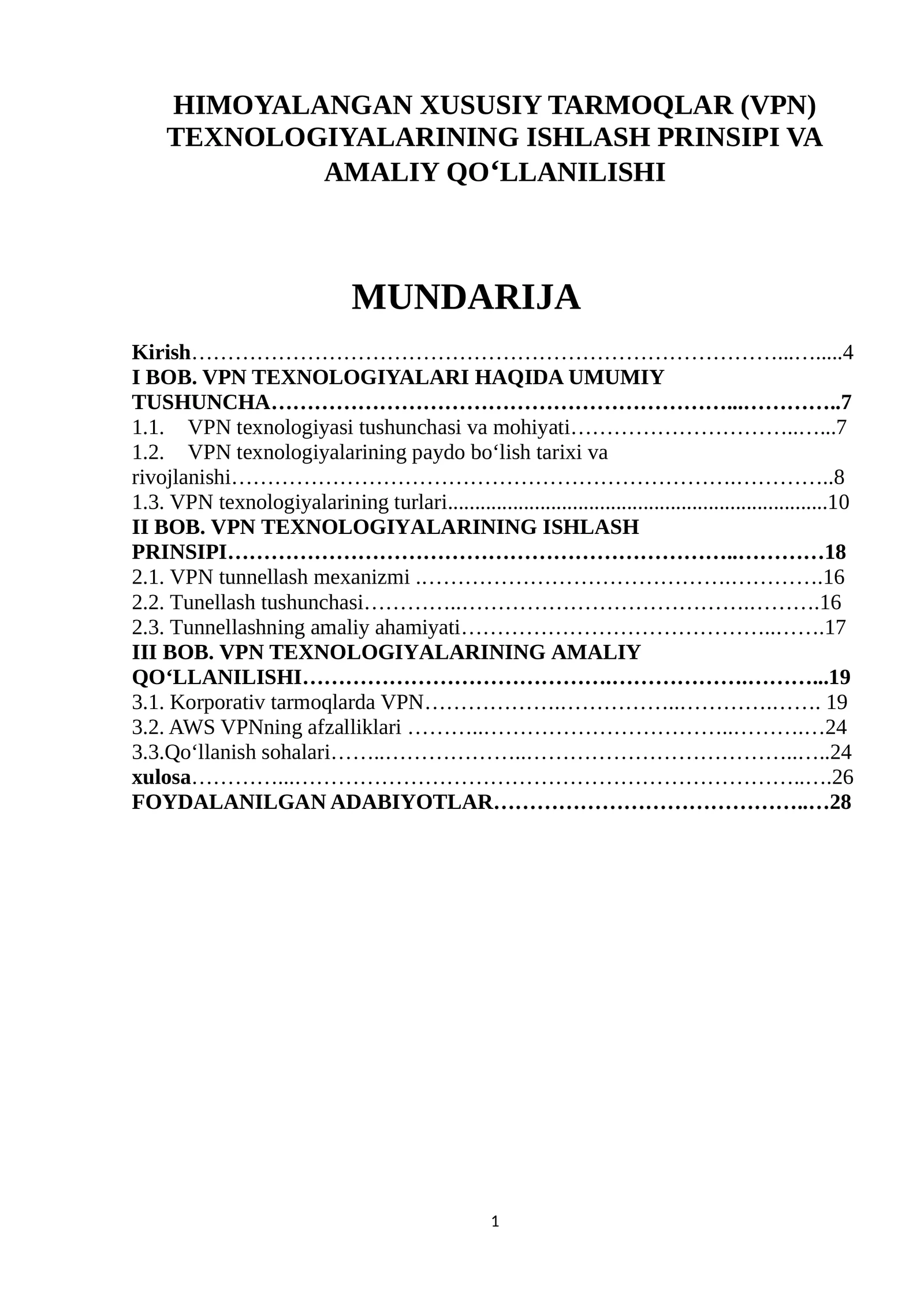 HIMOYALANGAN XUSUSIY TARMOQLAR (VPN) TEXNOLOGIYALARINING ISHLASH PRINSIPI VA AMALIY QO‘LLANILISHI