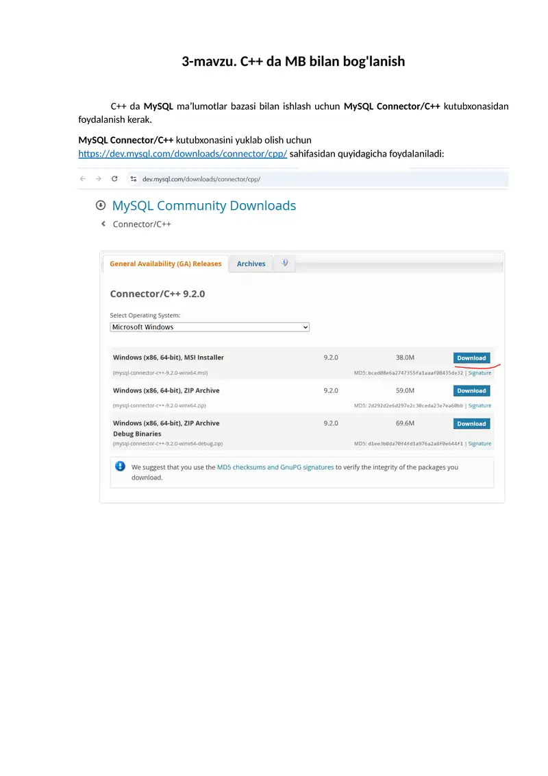 C++ da MySQL bilan ishlash