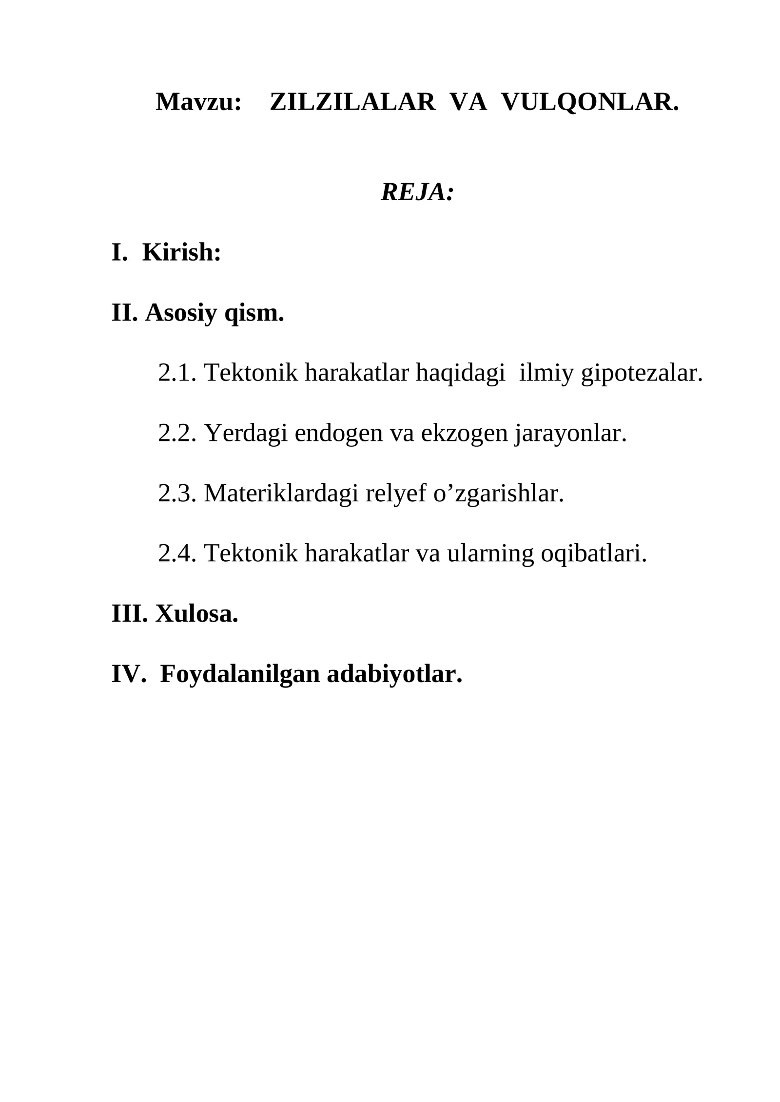 ZILZILALAR VA VULQONLAR