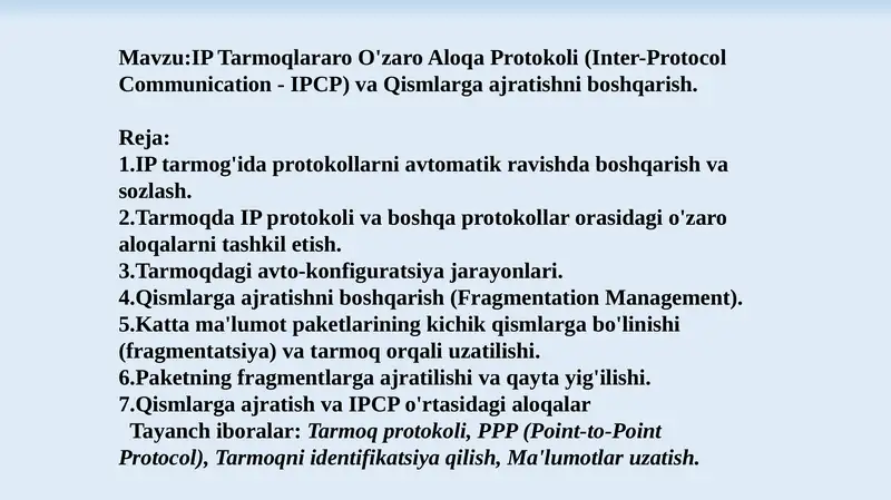 IP Tarmoqlararo O'zaro Aloqa Protokoli