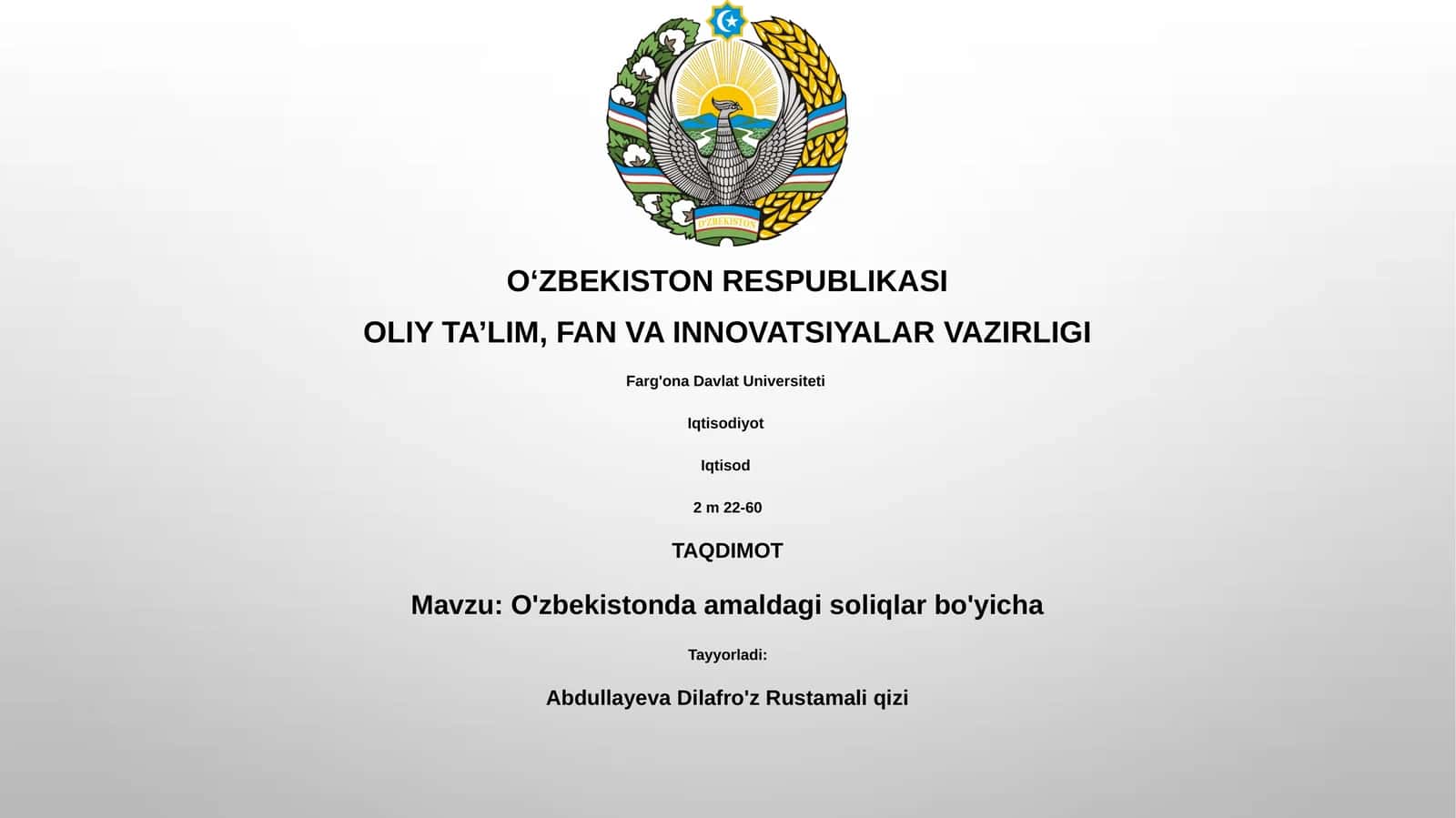 O'zbekistonda amaldagi soliqlar bo'yicha