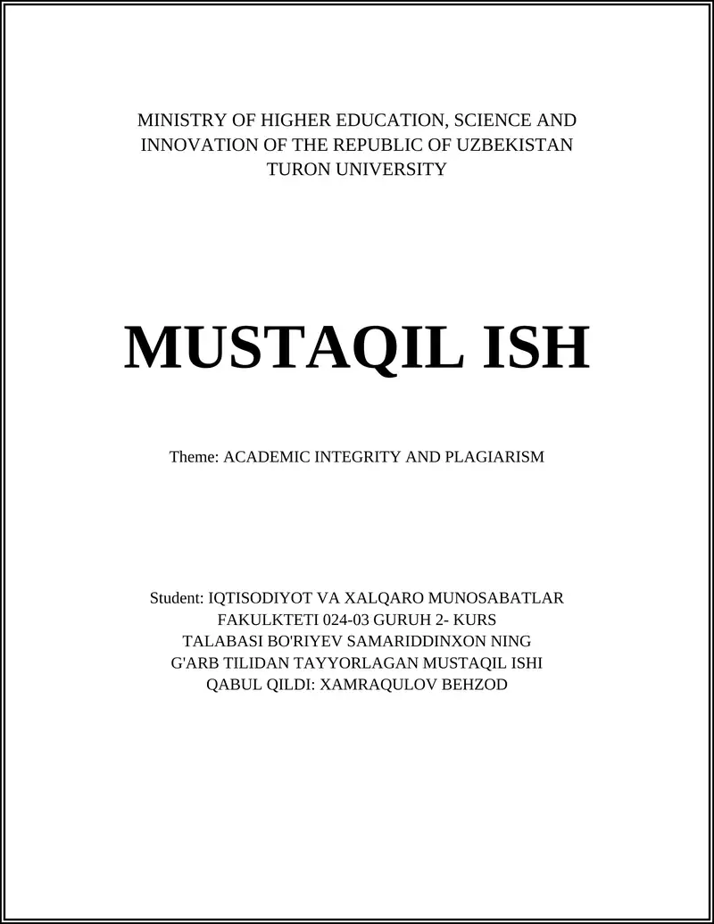 G'ARB TILIDAN TAYYORLAGAN MUSTAQIL ISHI