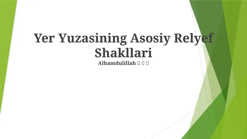 Yer Yuzasining Asosiy Relyef Shakllari