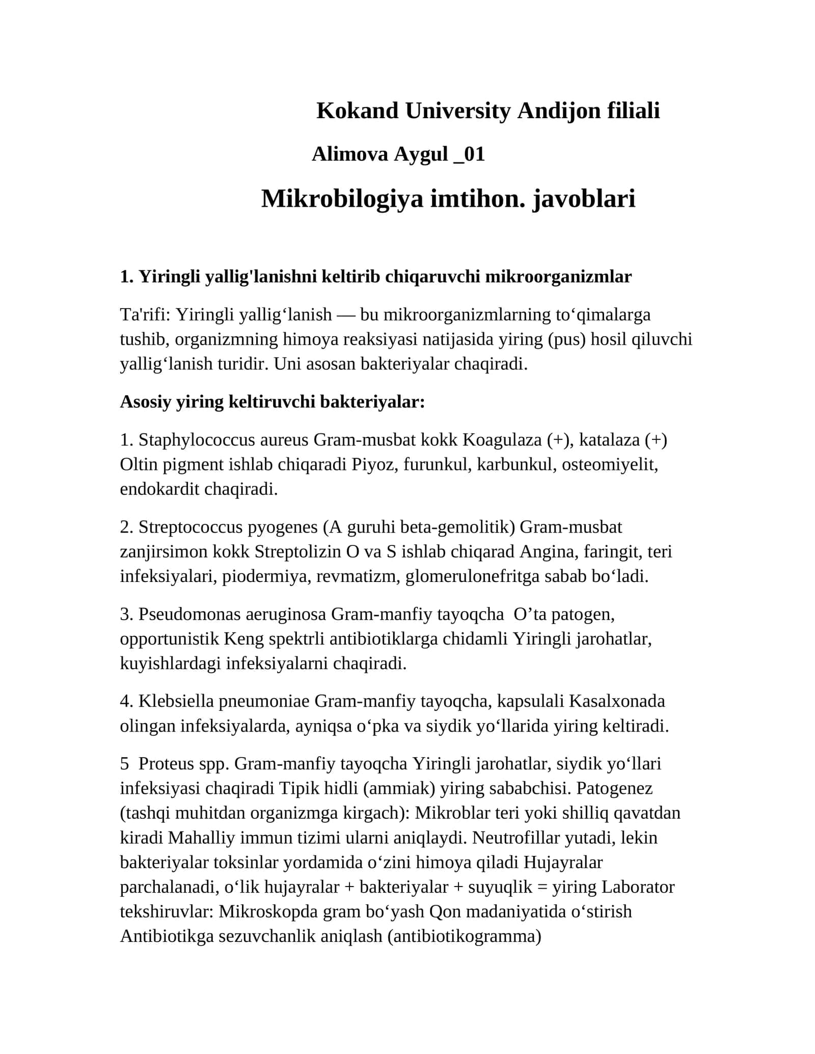 Mikrobilogiya imtihon. javoblari