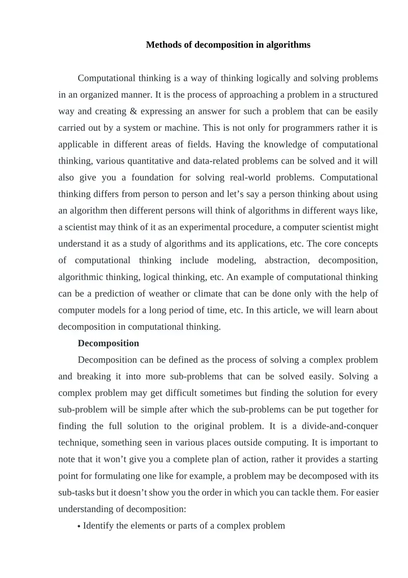 Methods of decomposition in algorithms