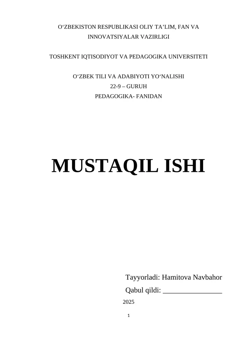 Didaktika pedagogik ta’lim nazariyasi