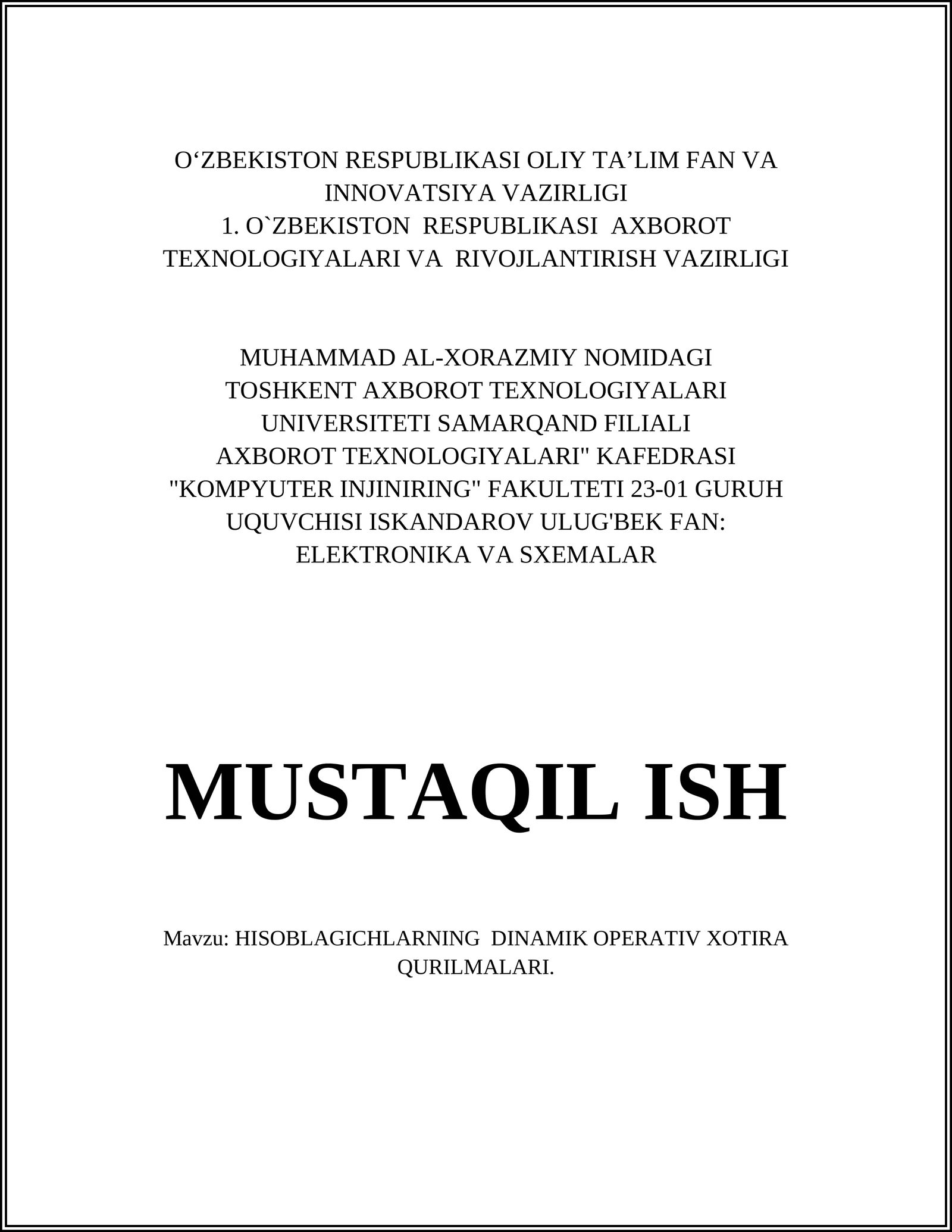 HISOBLAGICHLARNING DINAMIK OPERATIV XOTIRA QURILMALARI