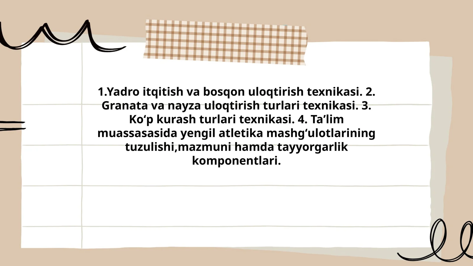 Mashg'ulotlar tayyorgarlik komponentlari