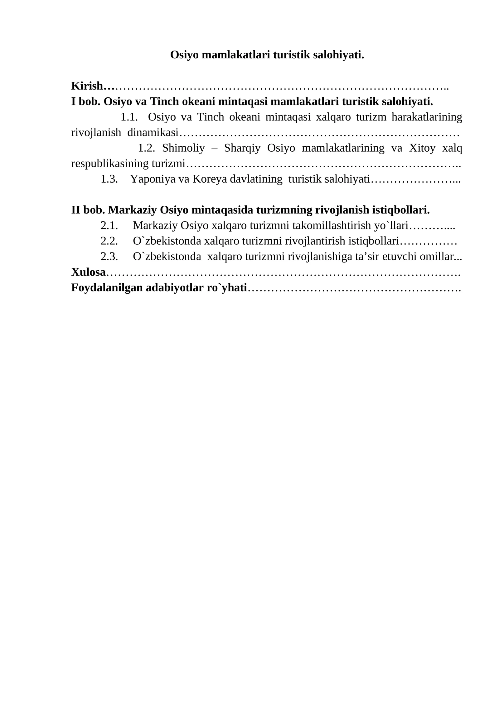 Osiyo mamlakatlari turistik salohiyati