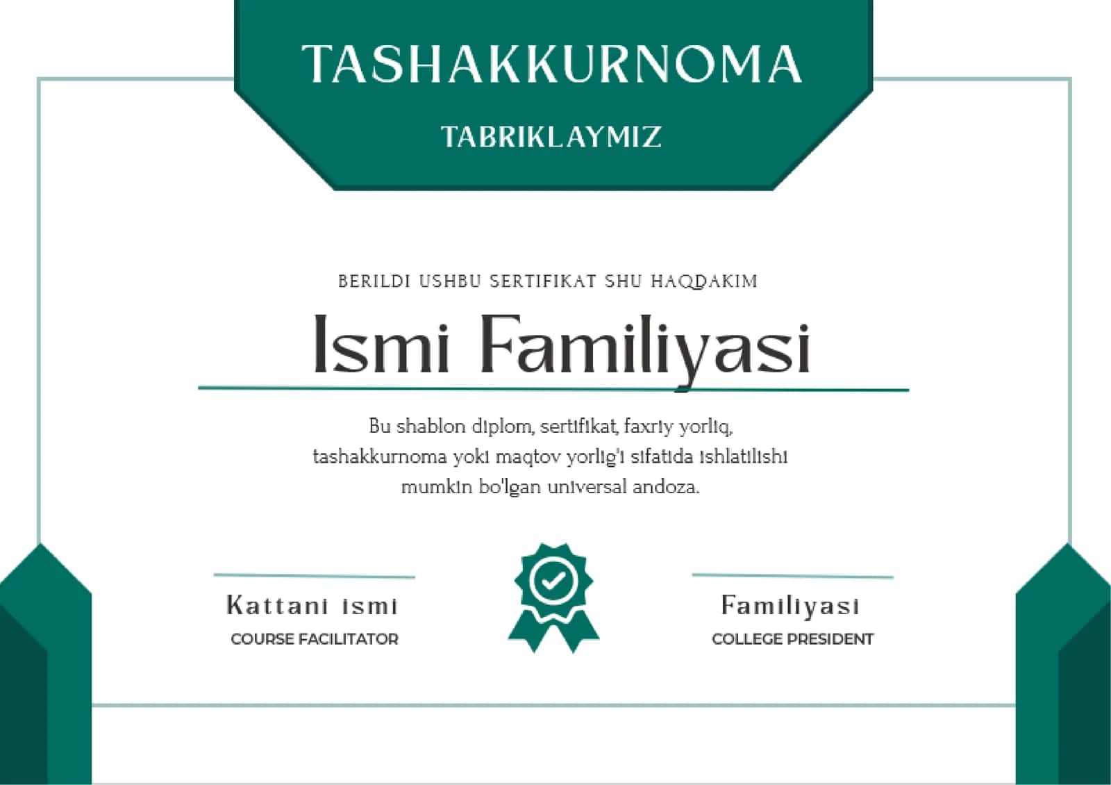 DIPLOM, SERTIFIKAT, FAXRIY YORLIQ, TASHAKKURNOMA