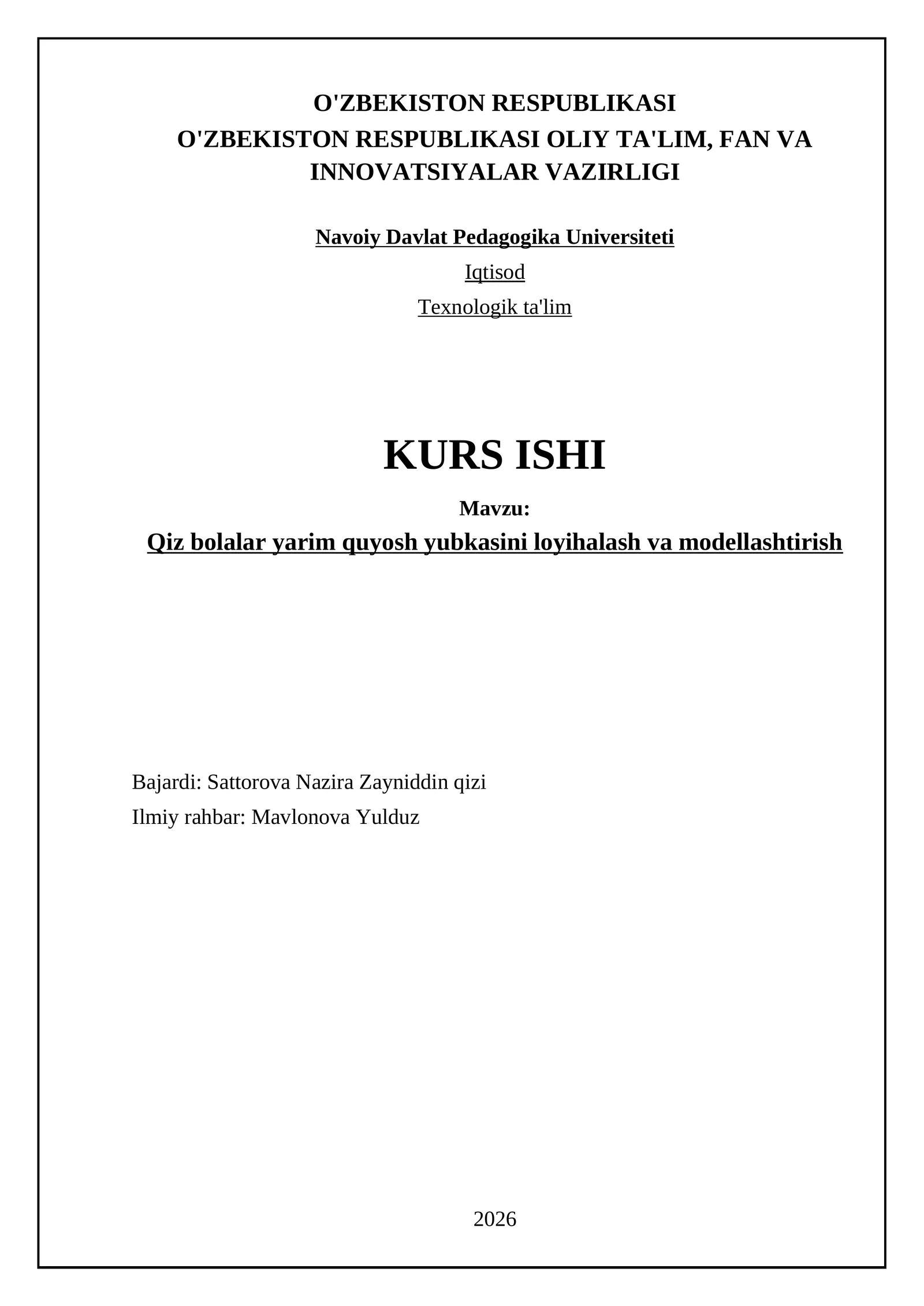 Qiz bolalar yarim quyosh yubkasini loyihalash va modellashtirish