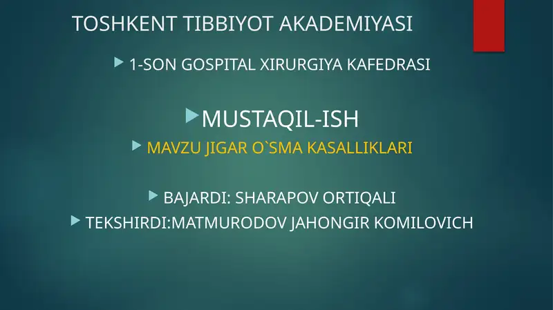 JIGAR O`SMA KASALLIKLARI
