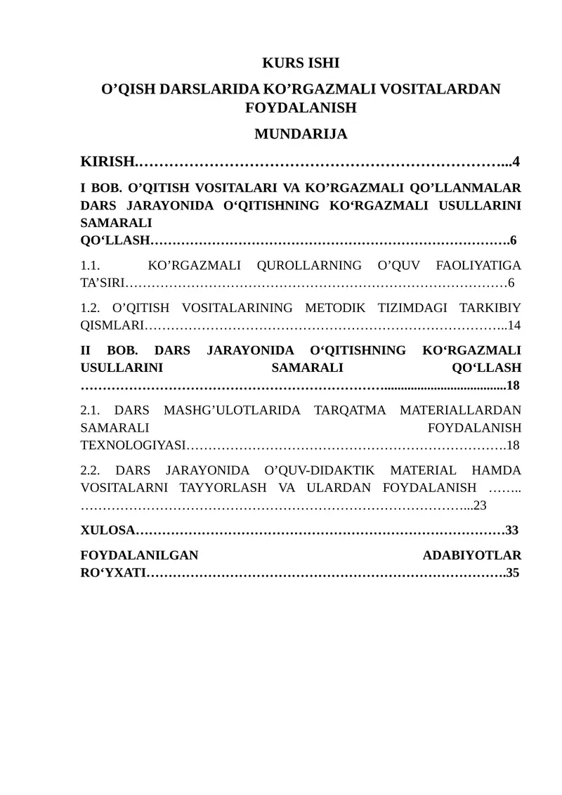 O’QISH DARSLARIDA KO’RGAZMALI VOSITALARDAN FOYDALANISH