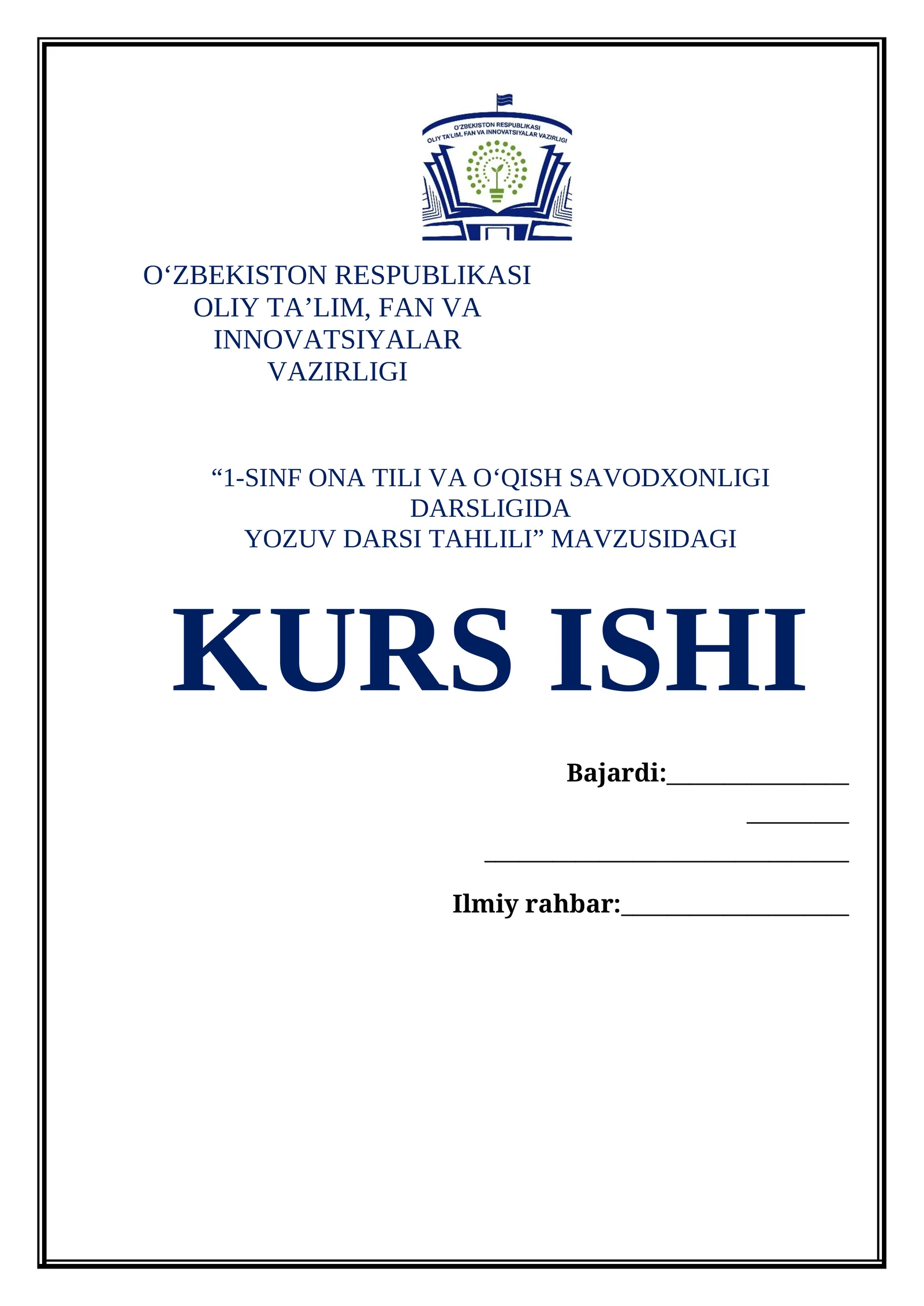1-SINF ONA TILI VA OʻQISH SAVODXONLIGI DARSLIGIDA YOZUV DARSI TAHLILI