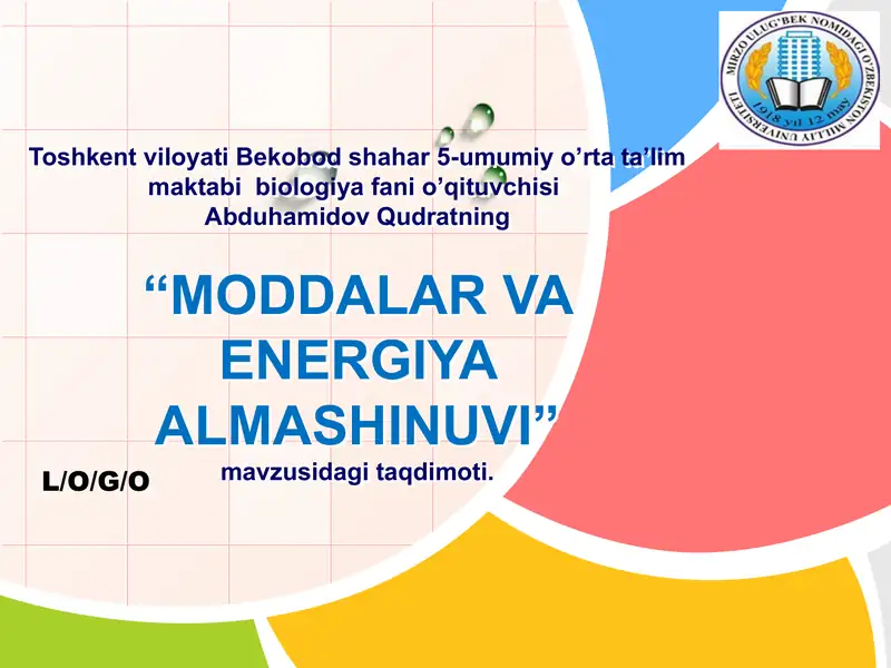 MODDALAR VA ENERGIYA ALMASHINUVI