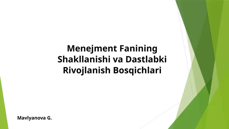Menejment Fanining Shakllanishi va Dastlabki Rivojlanish Bosqichlari