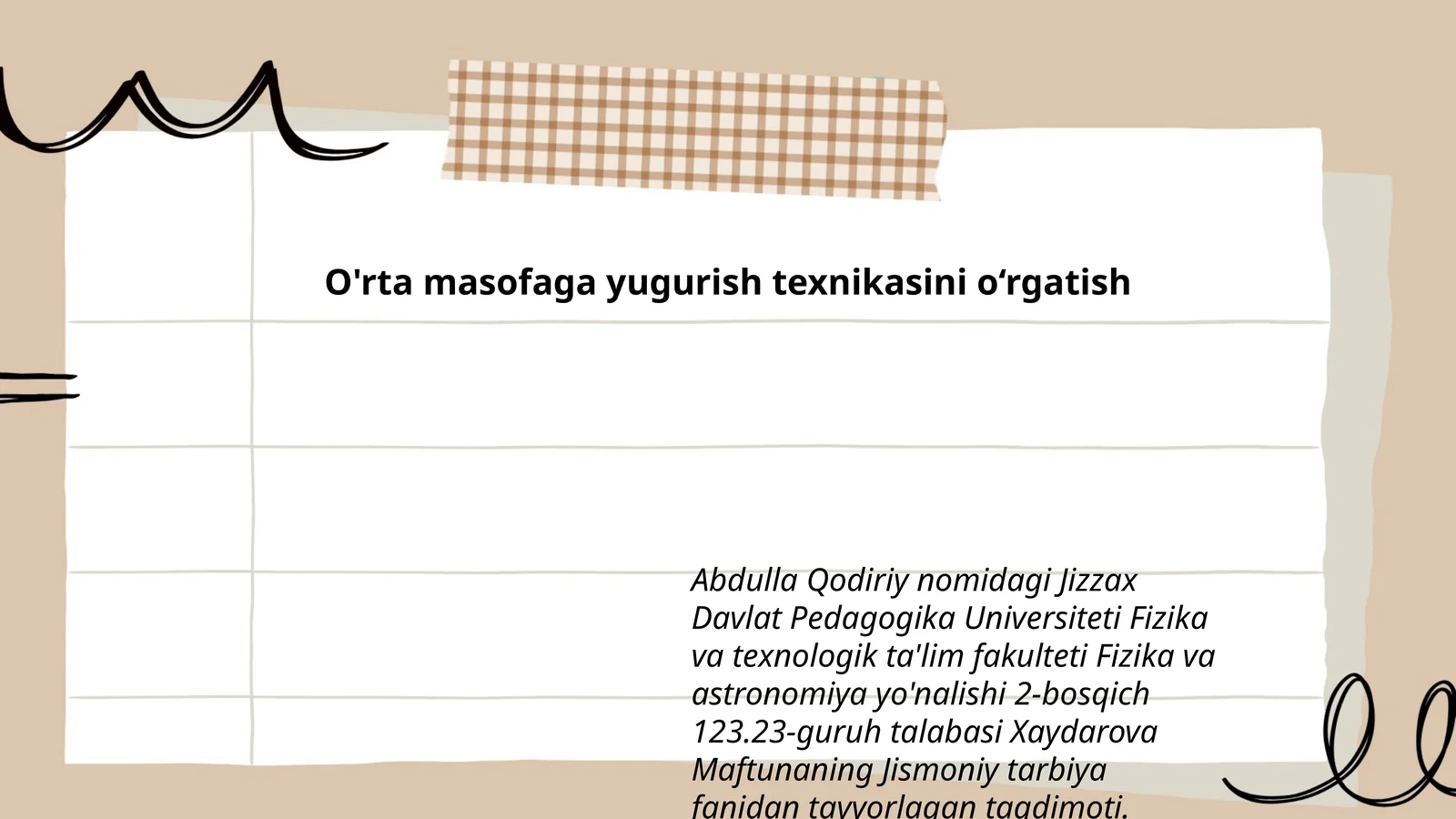 O'rta masofaga yugurish texnikasini o‘rgatish