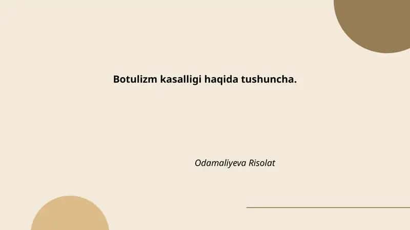 Botulizm kasalligi haqida tushuncha