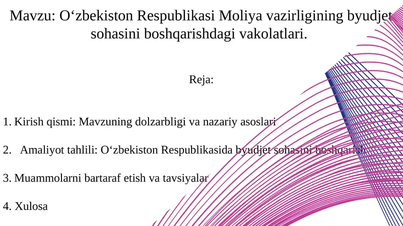 O‘zbekiston Respublikasi Moliya vazirligining byudjet sohasini boshqarishdagi vakolatlari