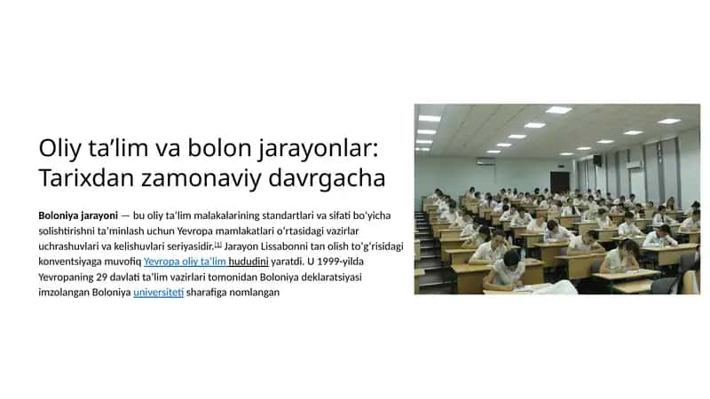 Oliy taʼlim va bolon jarayonlar Tarixdan zamonaviy davrgacha