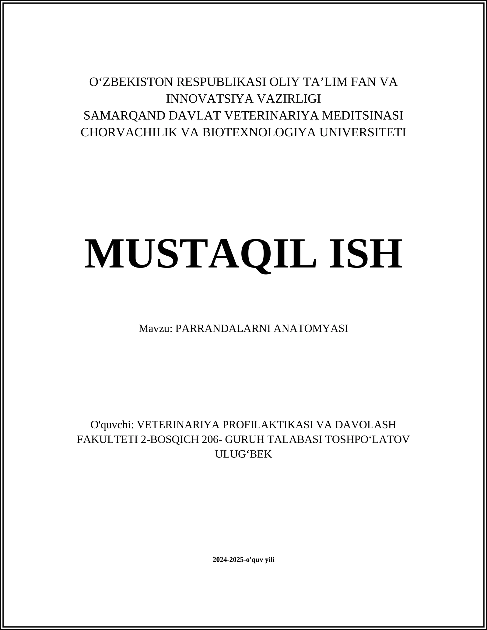 PARRANDALARNI ANATOMYASI