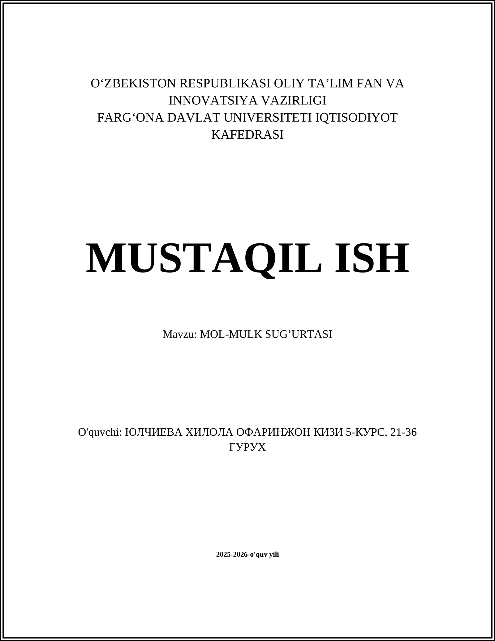 MOL-MULK SUG’URTASI