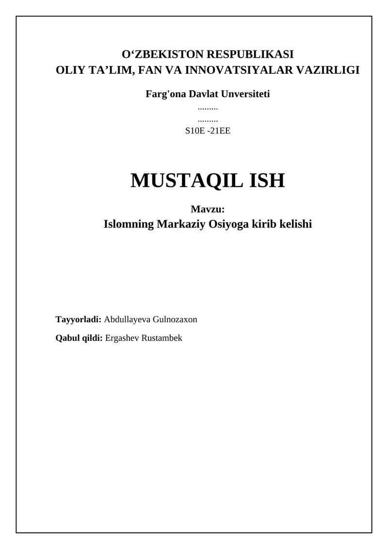 Islomning Markaziy Osiyoga kirib kelishi
