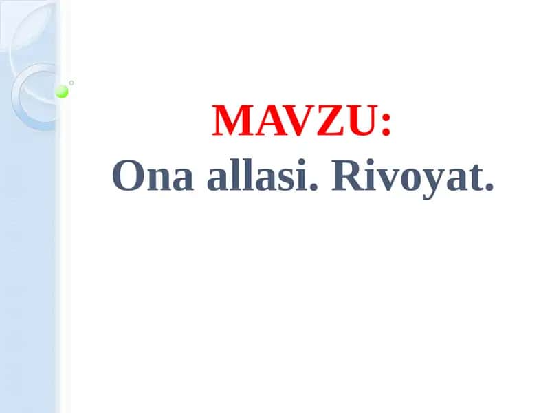 Ona allasi. Rivoyat.