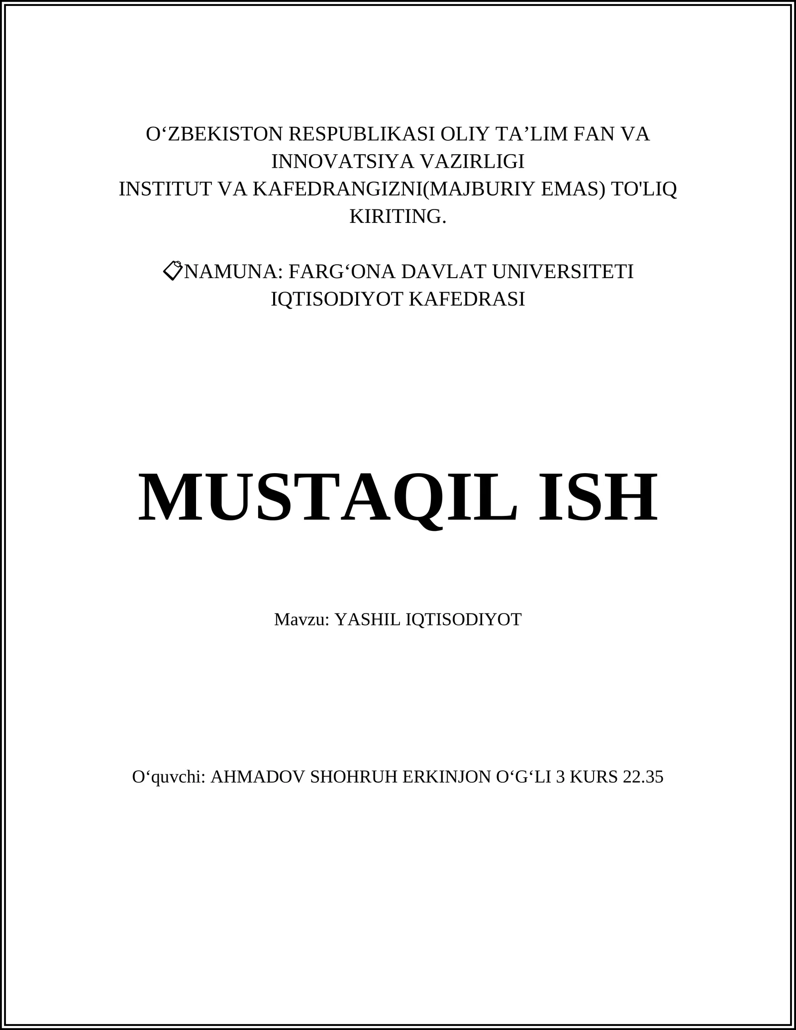 Yashil Iqtisodiyot