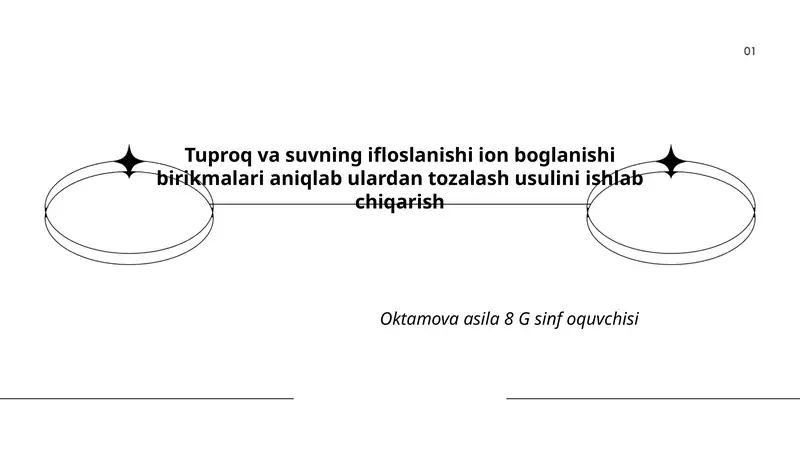 Tuproq va suvning ifloslanishi ion boglanishi birikmalari aniqlab ulardan tozalash usulini ishlab chiqarish