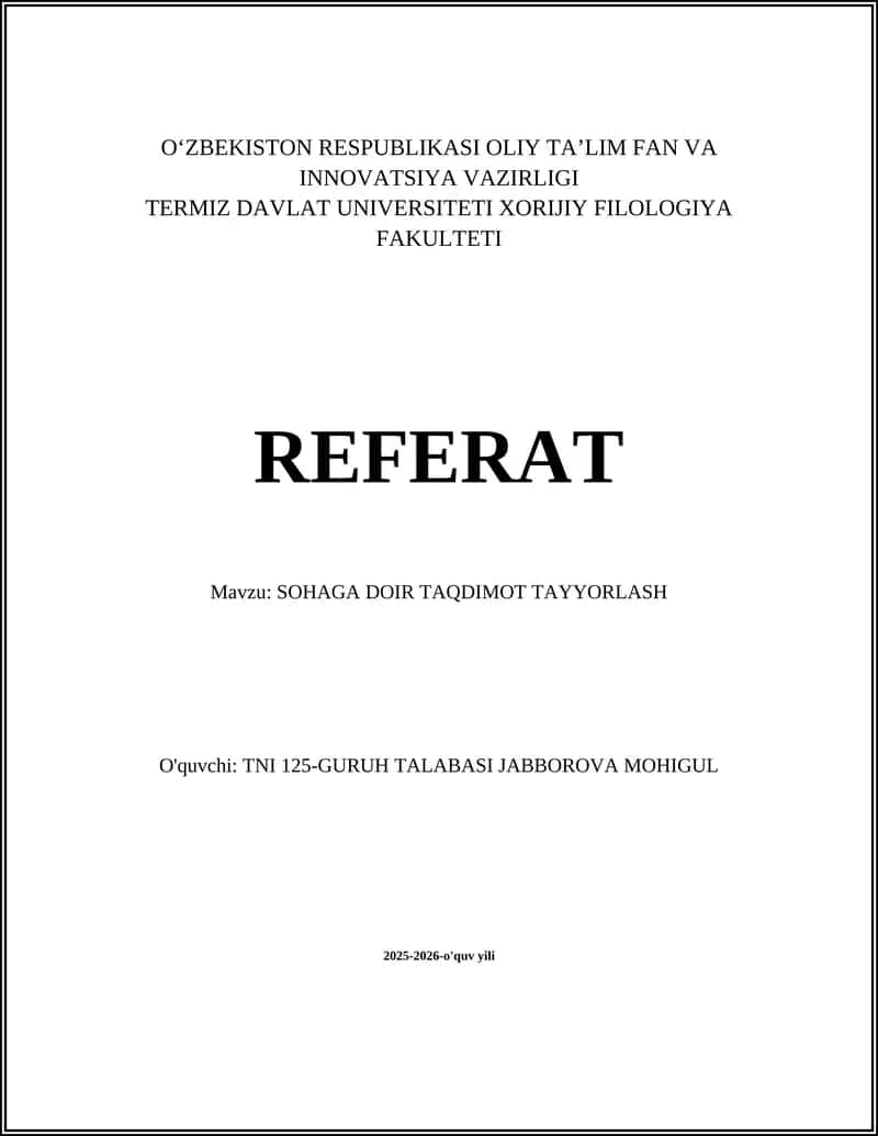 SOHAGA DOIR TAQDIMOT TAYYORLASH