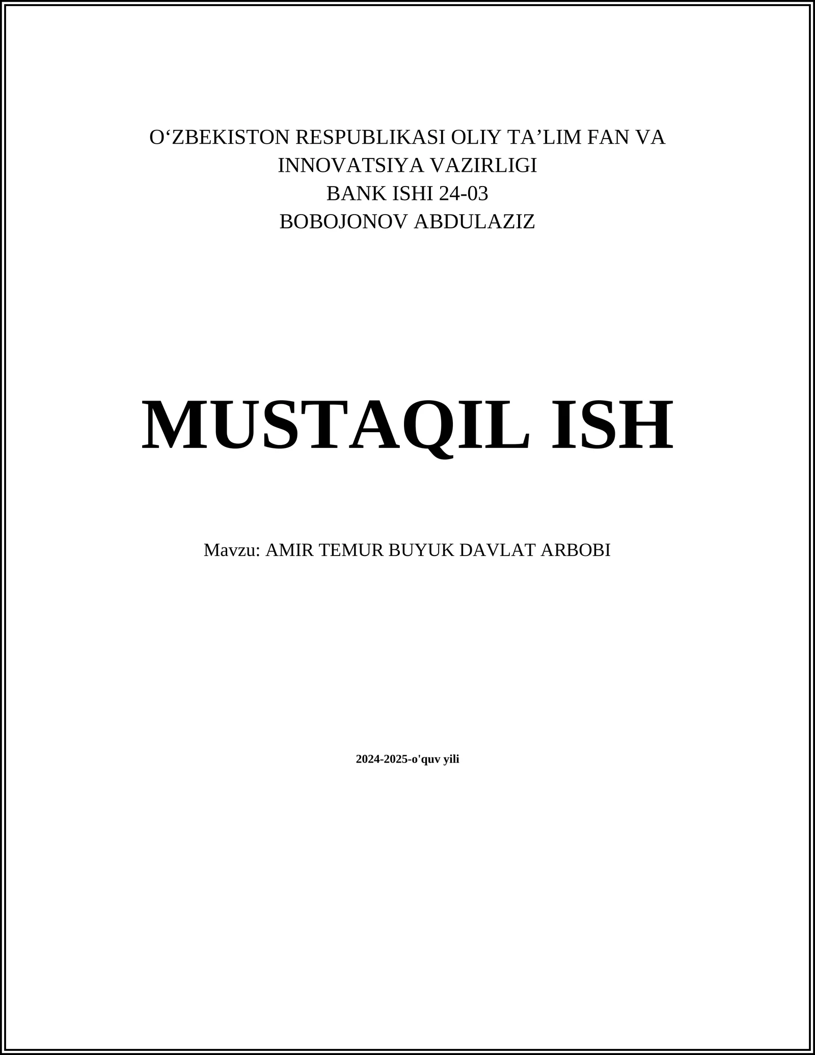 AMIR TEMUR BUYUK DAVLAT ARBOBI